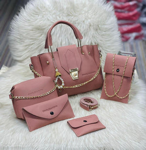 StylishGirl_sLeatherHandBagSet-5PcsinBlue_Black_Maroon_Pink4
