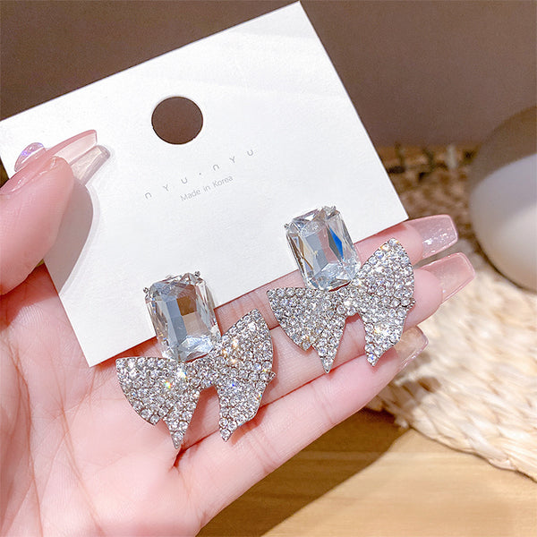 ZJE-165SparklingBowShapeZirconKoreanEarrings-Golden